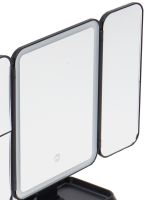 Desktop Triple Mirror Led Lighted WX-810 with Backlight and Organizer for Storing Cosmetics, Cosmetic Rechargeable with Magnification Black