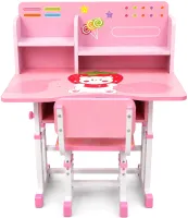 Bambi JU-5129 Convertible Children's Desk and Chair Set—Height-Adjustable Desk and Chair with Shelves and Backpack Holder, 26X-157, Pink