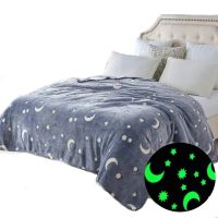 Дитячий світиться плед Magic Blanket Сірий 150х200 см, Плюш, місяць і зірки, покривало світиться День-Ніч, мікрофібра, флісовий люмінесцентний