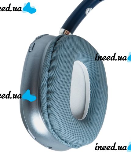 Накладні бездротові навушники Bluetooth Macaron P9 Max з Aux, повнорозмірні блютуз стереонавушники зі слотом карти пам'яті MicroSD, TF Card сині