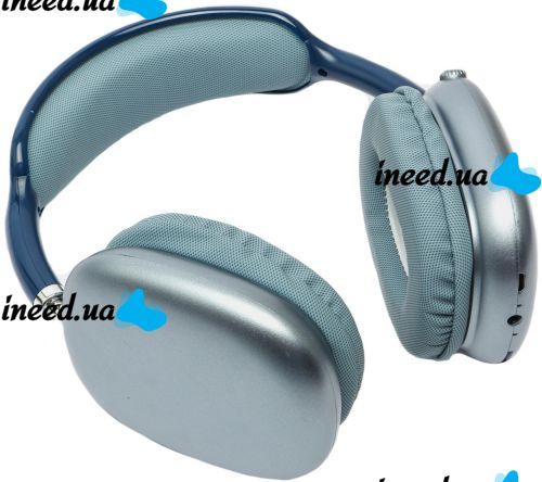 Накладні бездротові навушники Bluetooth Macaron P9 Max з Aux, повнорозмірні блютуз стереонавушники зі слотом карти пам'яті MicroSD, TF Card сині
