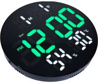 Электронные настенные часы LED Wall Clock DS-3813L 26см с будильником и календарем, Цифровые круглые часы зеленые с белым на стену от USB Черные