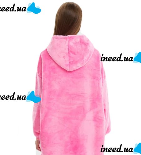 Толстовка-плед з капюшоном Huggle Hoodie Ultra Plush Blanket 2в1 унісекс оверсайз худі плюшевий плед з рукавами на флісі 74х110 см рожева