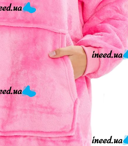Толстовка-плед з капюшоном Huggle Hoodie Ultra Plush Blanket 2в1 унісекс оверсайз худі плюшевий плед з рукавами на флісі 74х110 см рожева
