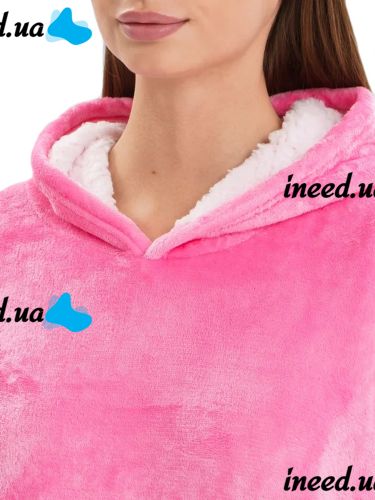 Толстовка-плед з капюшоном Huggle Hoodie Ultra Plush Blanket 2в1 унісекс оверсайз худі плюшевий плед з рукавами на флісі 74х110 см рожева