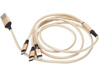 Тройной зарядный USB кабель Proda Azeada Cavalry PD-B92th 3в1 Micro-USB, Type-C, Lightning для зарядки телефона 1.5м, Зарядка шнур 2.4 А Золотой