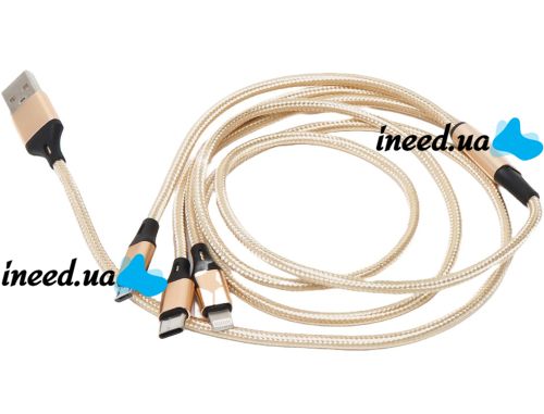 Тройной зарядный USB кабель Proda Azeada Cavalry PD-B92th 3в1 Micro-USB, Type-C, Lightning для зарядки телефона 1.5м, Зарядка шнур 2.4 А Золотой