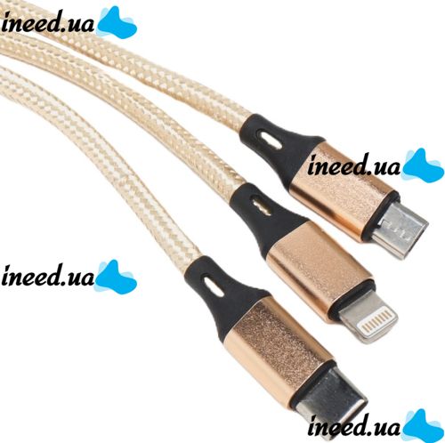 Тройной зарядный USB кабель Proda Azeada Cavalry PD-B92th 3в1 Micro-USB, Type-C, Lightning для зарядки телефона 1.5м, Зарядка шнур 2.4 А Золотой