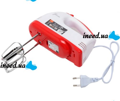 Ручний кухонний міксер Domotec R-6633W 260W для замішування і збивання тіста з 2 видами насадок, тістоміс Домотек R. 6633w 7 швидкостей від мережі