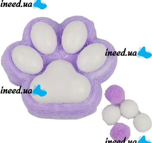 Силіконова іграшка антистрес сквіш котяча лапка Squishy Toys з ворсинками для рук, Дитяча м'ялка лапа кота Моті Каваї з кульками 2410-4 для дітей