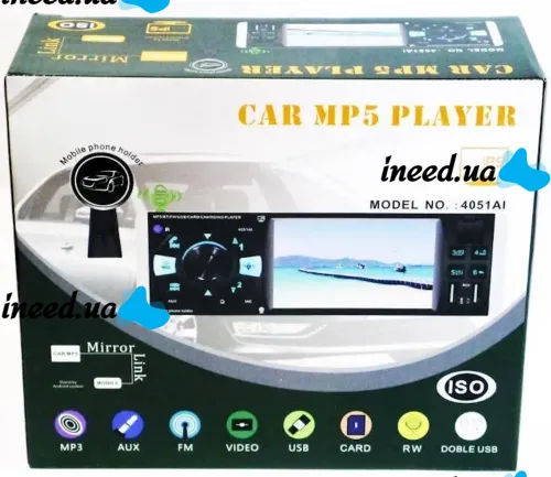Car stereo 1DIN Pioneer 4051AI with 4.1" inch display and remote control, Pioneer Car Player with phone holder MP3 USB SD Bluetooth Black