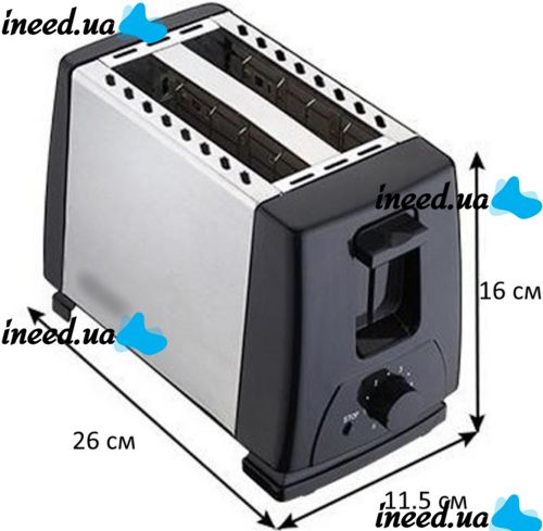 Kitchen mirror toaster Crownberg CB-1106 750W for 2 slices of bread with temperature control and stop button, Electric toaster VN-002B with removable tray Silver