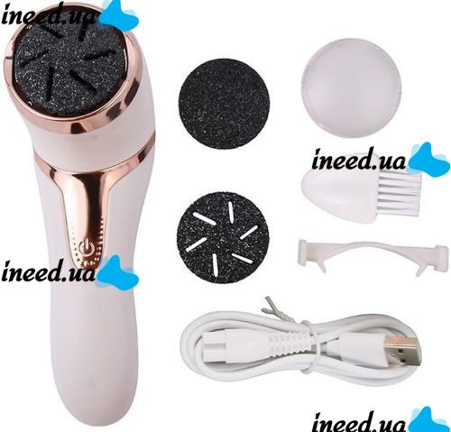 Callus Remover Y2023-1 cordless pumice stone for heel cleaning and callus removal, Grinding file with 2 attachments for removing rough skin White