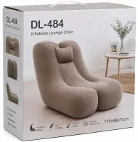 Inflatable Lounge Chair DL-484 (up to 115 kg) for Relaxation—Single-Seater Frameless Sofa with Headrest, 115×96×75 cm, Beige