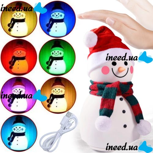 Дитячий настільний нічник Сніговик Snowman силіконовий світлодіодний RGB світильник, бездротова новорічна LED лампа 7 режимів на акумуляторі USB