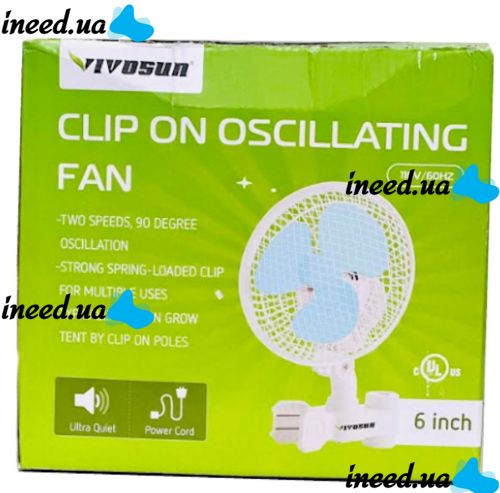 Переносний обертовий вентилятор Vivosun Fan HY-180 20W з прищіпкою для труби 2 швидкості, міні-вентилятор на кліпсі для обдування рослин HY180 Білий