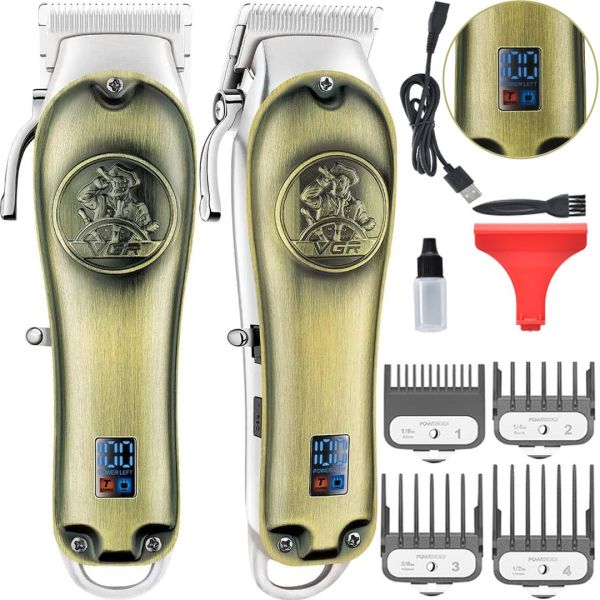 Professional Hair Clipper VGR V-658 4 Nozzles Men's Rechargeable Beard Trimming Machine with Trimmer Function and LCD Display