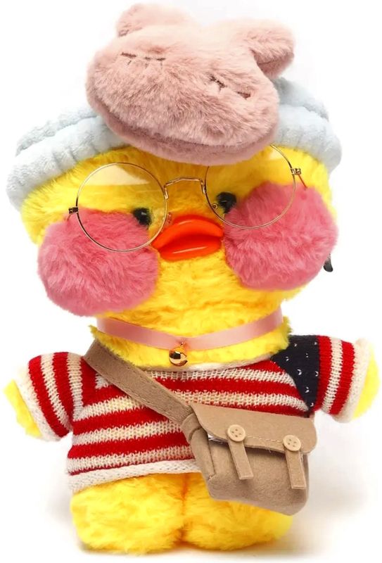 Мягкая игрушка Huada Toys уточка в очках Lalafanfan 35 см, плюшевая утка в одежде Cafe mimi duck Лалафанфан Желтая