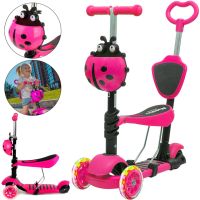 Триколісний дитячий самокат беговел Scooter FYS-2864 Pink 5 в 1 зі складним сидінням, батьківською ручкою та колесами, що світяться, для дітей Рожевий