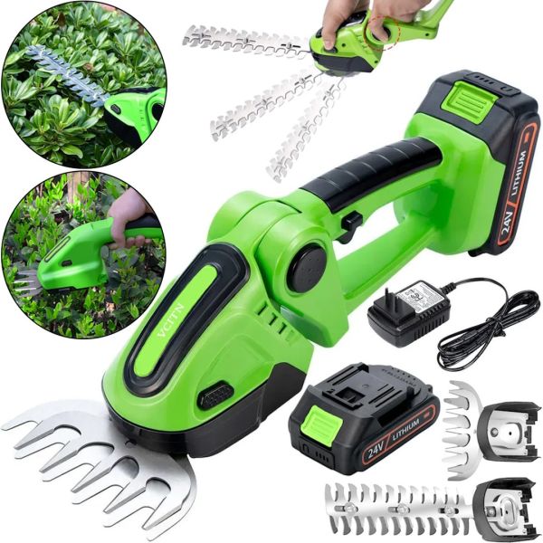 Аккумуляторные садовые ножницы Garden Cutter Vcitn 2 в 1 ручной триммер кусторез для стрижки газонов, кустарников и травы с двумя насадками 24V
