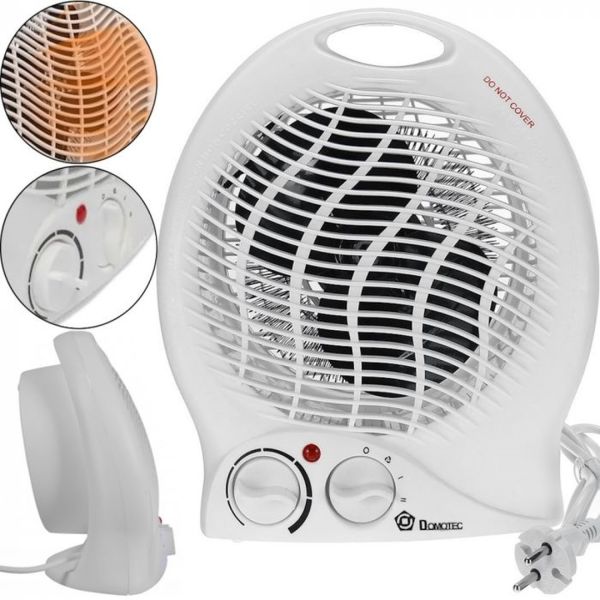 Электрический тепловентилятор Domotec MS-5902 2000W дуйка 3 режима с ручкой, напольный обогреватель Домотек MS5902 2000 Вт на 22 кв.м. Белый