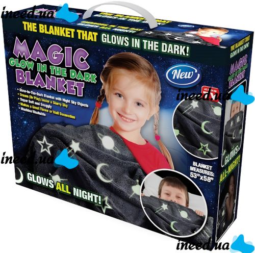 Дитячий світиться плед Magic Blanket місяць і зірки Рожевий 150х200 см плюшеве світиться покривало день-ніч, люмінесцентне покривало-плед