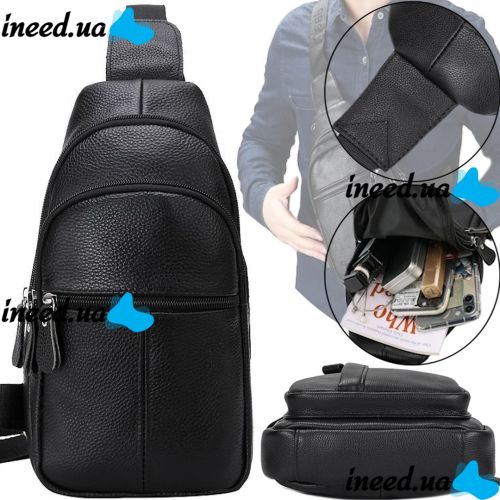 Мужская сумка бананка Jasper L99810-b через плечо на 2 отделения с USB портом, Нагрудная сумка Джаспер из искусственной кожи Черная