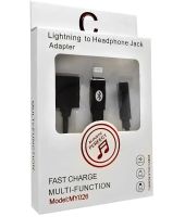 Перехідник Lightning to Headphone Jack Adapter MY026 аудіо адаптер 3.5mm розгалужувач на 2 порти для підключення зарядки і навушників до телефону