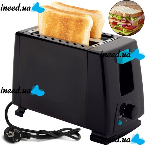 Electric Toaster Bitek BT-263 Black 1000w Kitchen Horizontal Electric Toaster for 2 Bread Toasts with Removable Tray 2 Slice Toaster Black