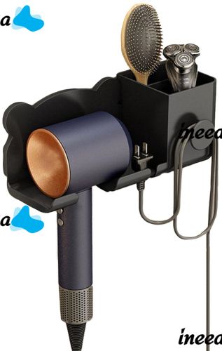 Настенный держатель полка Storage Shelf QJ-996 для фена и штекера с отсеком для хранения ванных принадлежностей, Органайзер в ванную на липучке