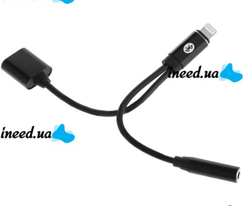 Перехідник Lightning to Headphone Jack Adapter MY026 аудіо адаптер 3.5mm розгалужувач на 2 порти для підключення зарядки і навушників до телефону