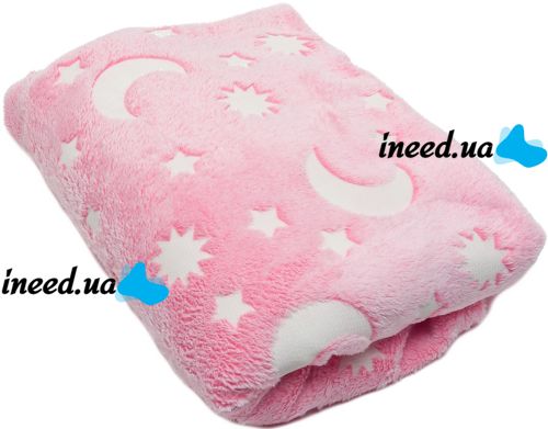 Дитячий світиться плед Magic Blanket місяць і зірки Рожевий 150х200 см плюшеве світиться покривало день-ніч, люмінесцентне покривало-плед