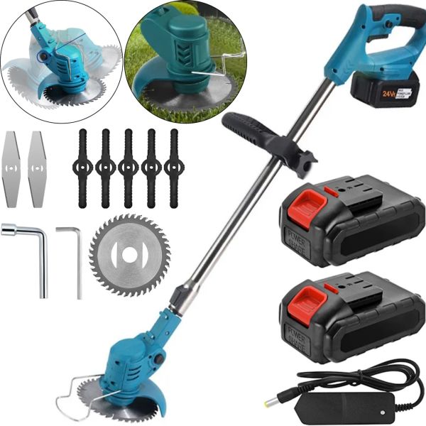 Rechargeable Lawn Mower Trimmer for Mowing Grass and bushes Makita UR120DWAE 24V with 2 Batteries Cordless Mower for Mowing Garden and Lawn