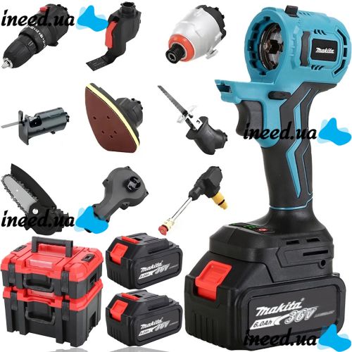 Набір акумуляторних інструментів Makita 36V 9 в 1 з насадками дриль, гайковерт, пила, мийка високого тиску, реноватор, лобзик, шліфувальна машинка 2АКБ