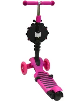 Триколісний дитячий самокат беговел Scooter FYS-2864 Pink 5 в 1 зі складним сидінням, батьківською ручкою та колесами, що світяться, для дітей Рожевий
