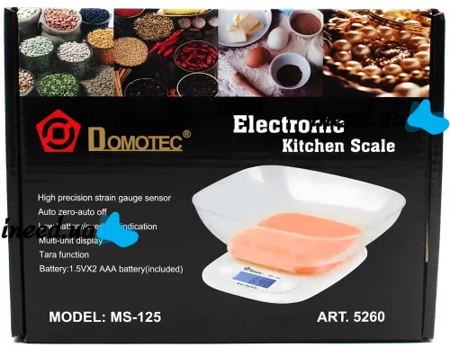 Кухонные электронные весы Domotec MS-125 Оранжевые до 7 кг кулинарные весы с чашей и подсветкой для взвешивания на батарейках Домотек MX-403