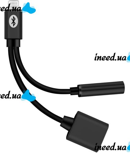 Перехідник Lightning to Headphone Jack Adapter MY026 аудіо адаптер 3.5mm розгалужувач на 2 порти для підключення зарядки і навушників до телефону