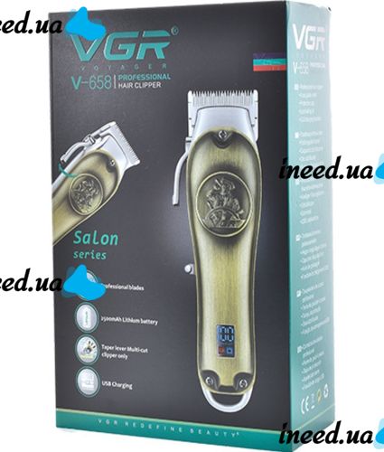 Професійна машинка для стрижки волосся VGR V-658 4 насадки чоловіча акумуляторна машинка для окантовки бороди з функцією тримера і LCD дисплеєм