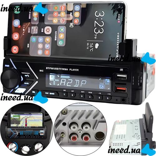 Car stereo player 1Din Pioneer MP3 7001 BT with phone holder, Car Bluetooth stereo with microphone USB SD player Black