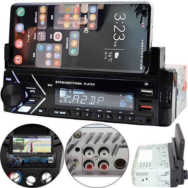 Автомагнитола плеер 1Din Pioneer MP3 7001 BT с держателем для телефона, Автомобильная Bluetooth магнитола с микрофоном проигрыватель USB SD Черная