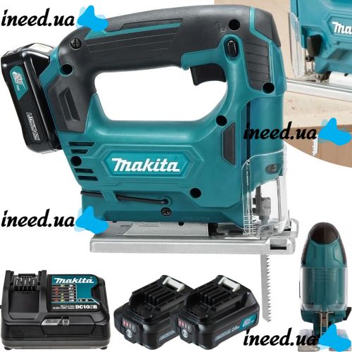 Аккумуляторный электролобзик Makita JV101DZ 12V 2AH для фигурной резки дерева с 2 аккумуляторами, Беспроводной электрический лобзик Макита в кейсе