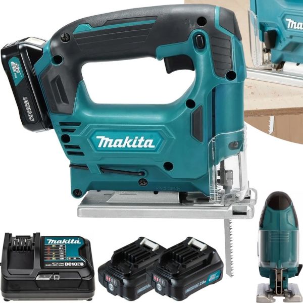 Аккумуляторный электролобзик Makita JV101DZ 12V 2AH для фигурной резки дерева с 2 аккумуляторами, Беспроводной электрический лобзик Макита в кейсе