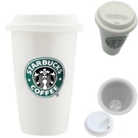 Керамічний стакан чашка StarBucks Ceramic Cup HY-101, багаторазова термочашка Старбакс 300 мл з силіконовою кришкою з поїлкою Біла