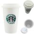 Керамический стакан чашка StarBucks Ceramic Cup HY-101, Многоразовая термочашка Старбакс 300 мл с силиконовой крышкой с поилкой Белая