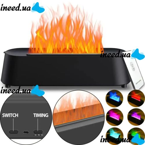 Зволожувач повітря нічник з ефектом полум'я 150мл Flame Diffuser Humidifier DQ709 з RGB підсвічуванням, Аромадифузор з імітацією вогню 9133 Чорний