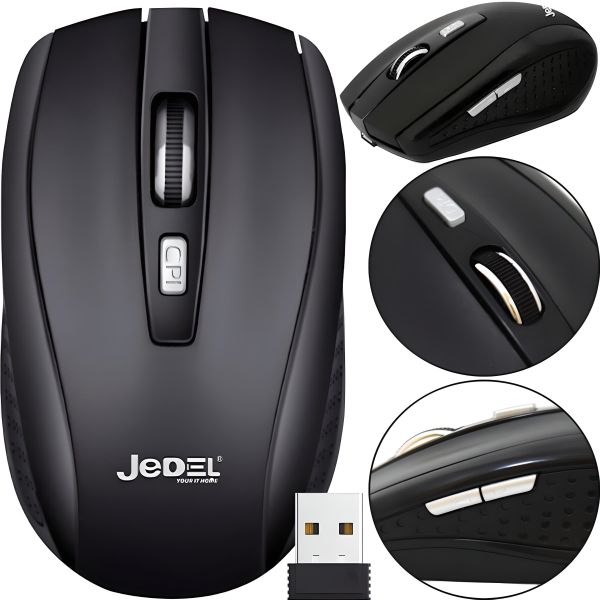 Jedel W550 Black 1000 DPI Wireless Optical Gaming Mouse for Computer and Laptop 2.4GHZ Battery Powered, Gaming USB Mouse 98127 Black