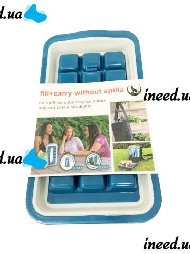 Герметична силіконова форма для льоду з кришкою на 18 клітинок Fill + Carry Without Spilla, Контейнер ледница 18 кубиків, Ледница для заморозки води