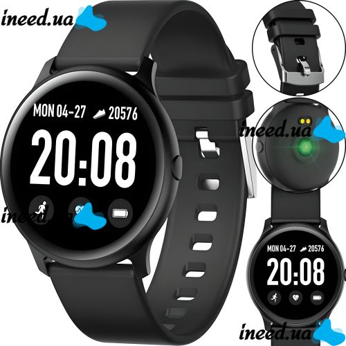 Wrist Smart Watch KW19 Black 44mm with Pressure Measurement and Fitness Tracker Smart Bluetooth Watch with Heart Rate Monitor IP67 Black