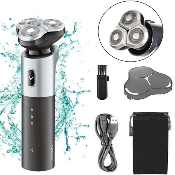Professional Men's Rechargeable Electric Shaver VGR V-343 Waterproof for Cutting Mustache and Beard, Cordless Razor on Battery V343