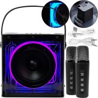 Rechargeable Karaoke Speaker Peterhot A99 Acoustic Bluetooth System with Two Wireless Microphones and RGB Color Music USB microSD CL-227